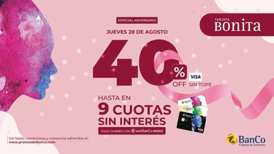 Llega el jueves de Bonita Aniversario con el Banco de Corrientes: 40% de descuento y 9 cuotas sin interés